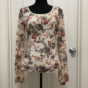 Monroe & Main Cream Lace Floral Shirt USA Made Women’s Medium Cottage Coquette